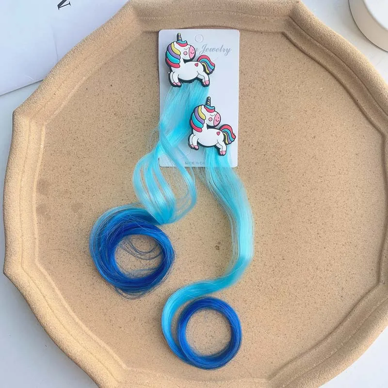 새로운 핑크 공주 유니콘 다색 가발 소녀 머리핀 귀여운 어린이 헤어 그립 헤어 클립 바레트 헤어 액세서리 모자를 쓰고 있죠