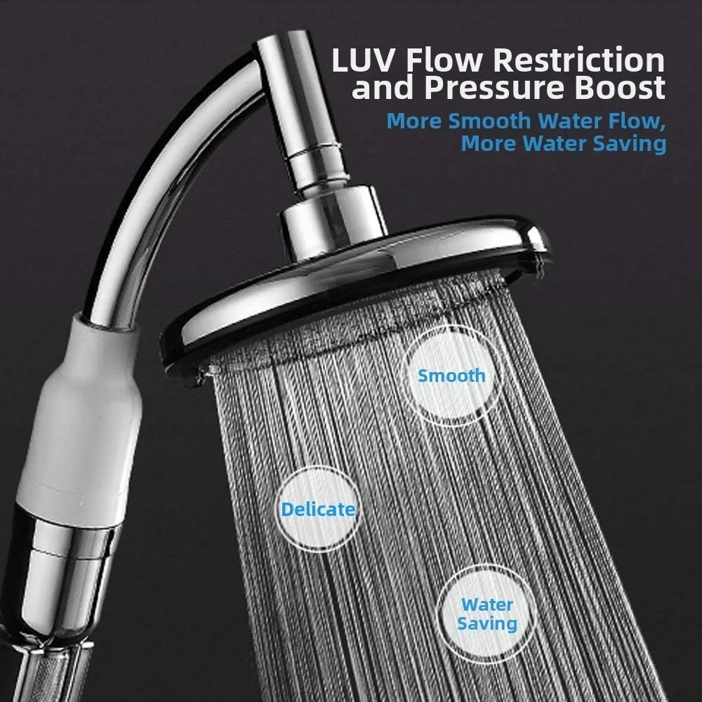 

6inch Shower Heads High Pressure Water-saving with 1.5M Soft Hose Round Shower Nozzle with Base Pressurized Technology