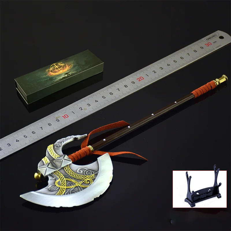 30cm Game Peripheral Ring ER Axe of Godfrey All Metal Decorative Swords Toy Knife Model Gifts Collections Desktop Ornament view 4