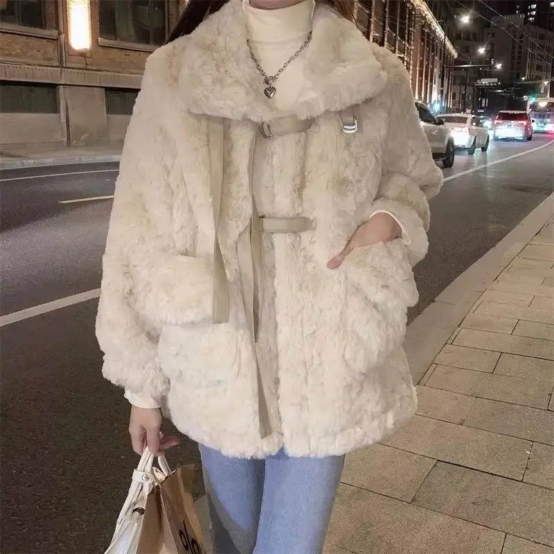 

Korean Fashion Casual Imitation Rabbit Fur Women's 2025 Winter New Fur Integrated Medium Long Thick Coat Female Clothing
