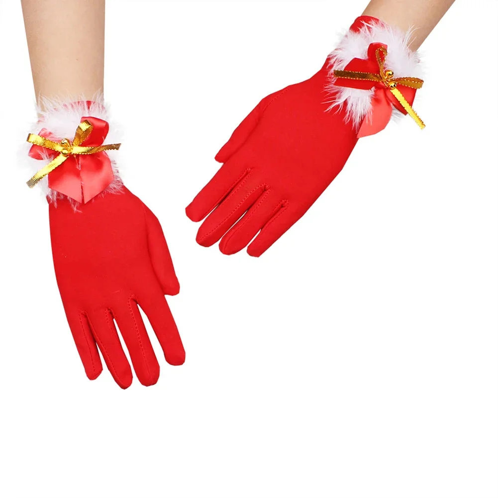 Santa Claus Gloves White Furs Fancy Dress Party Short Red Santa Full Finger Gloves Christmas Festive Costume Accessories Mittens