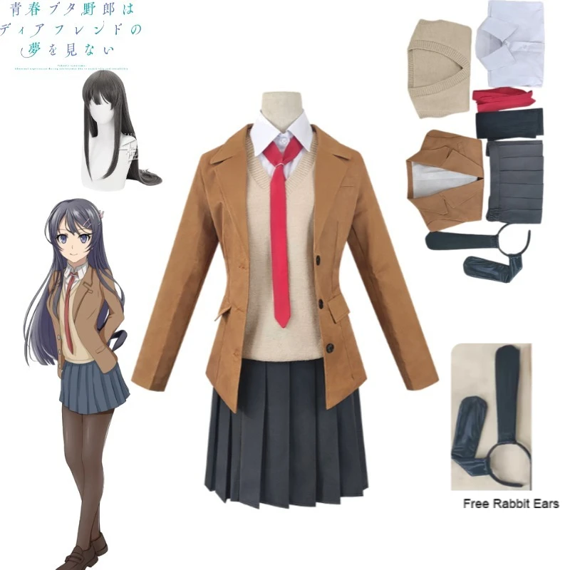 

Rascal Does Not Dream of Bunny Girl Senpai Mai Sakurajima Cosplay Costume Anime JK Uniform White Shirt Pleated Skirt Full Set