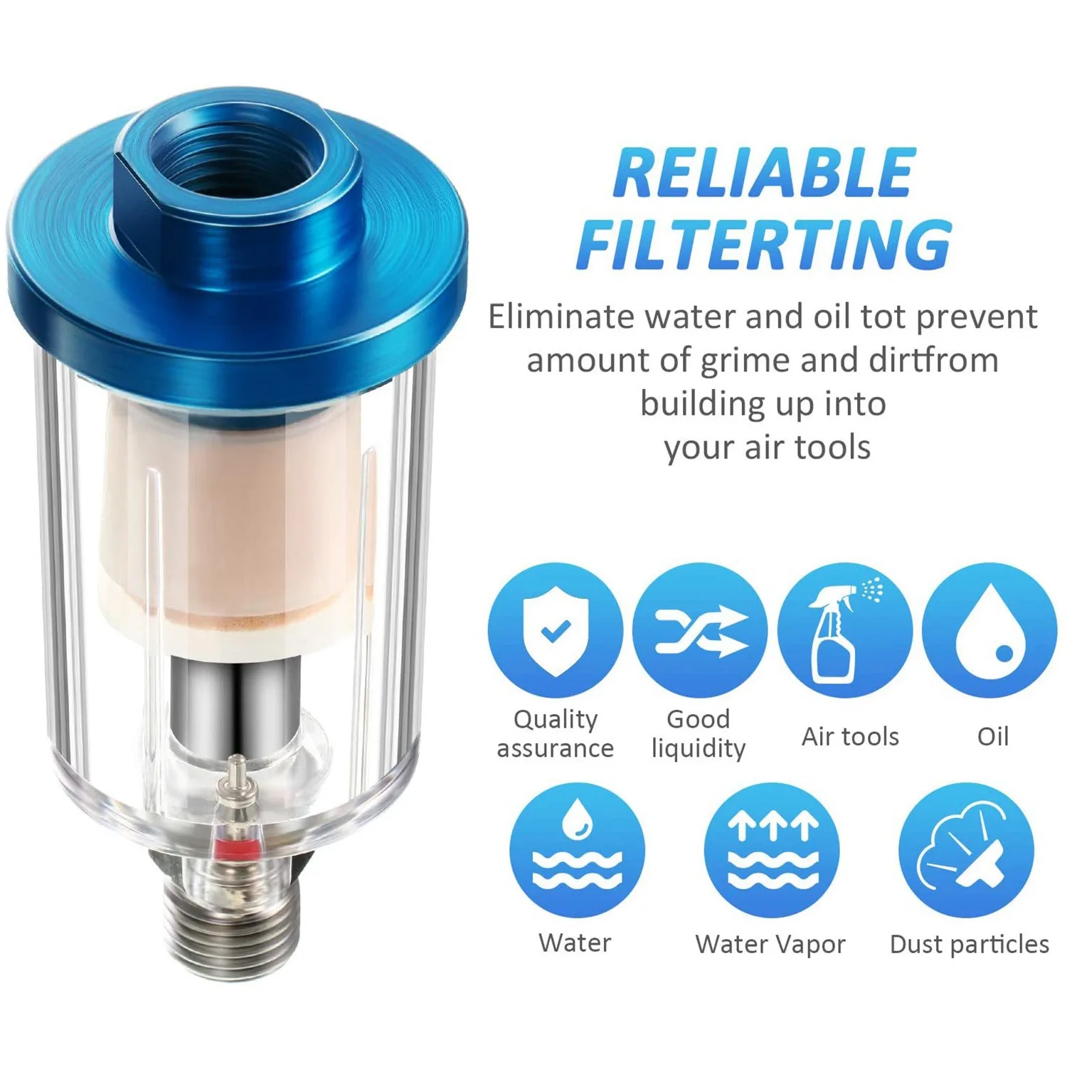 ABVT-3 Pieces Water Oil Separator Filter Airbrush Filter Moisture Separator For Air Line Compressor Fitting, 1/4 Inch NPT Inlet
