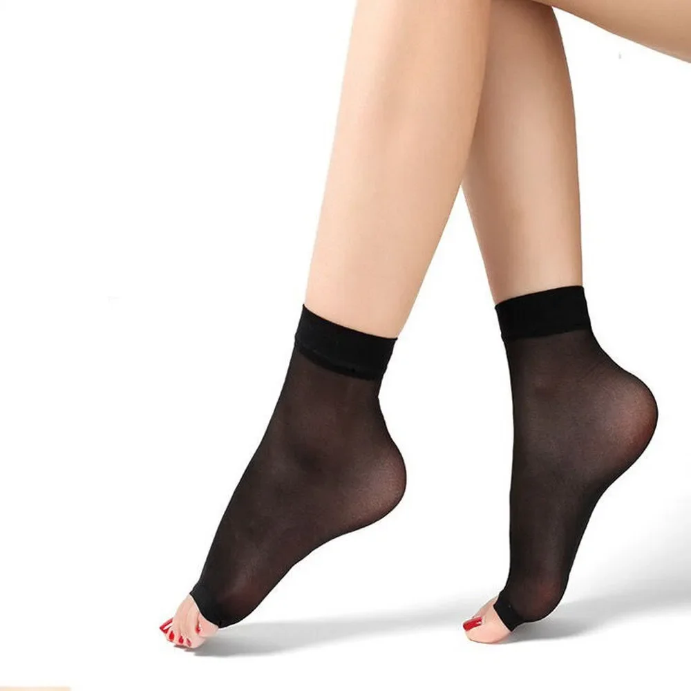 2 Pairs/Lot Open Toe Woman Socks High Quality Mesh Breathable Velvet Ankle Socks Summer Ultra-thin Transparent Silk Nylon Socks