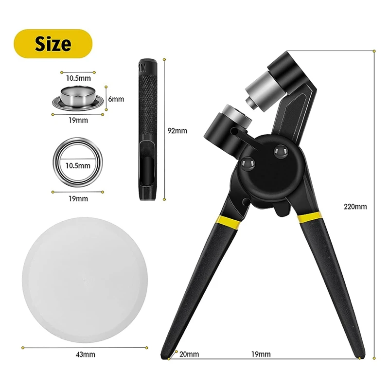 그로밋 도구 키트, 패브릭, 캔버스, 차양막용, 500 개, 3/8 인치, 10 mm