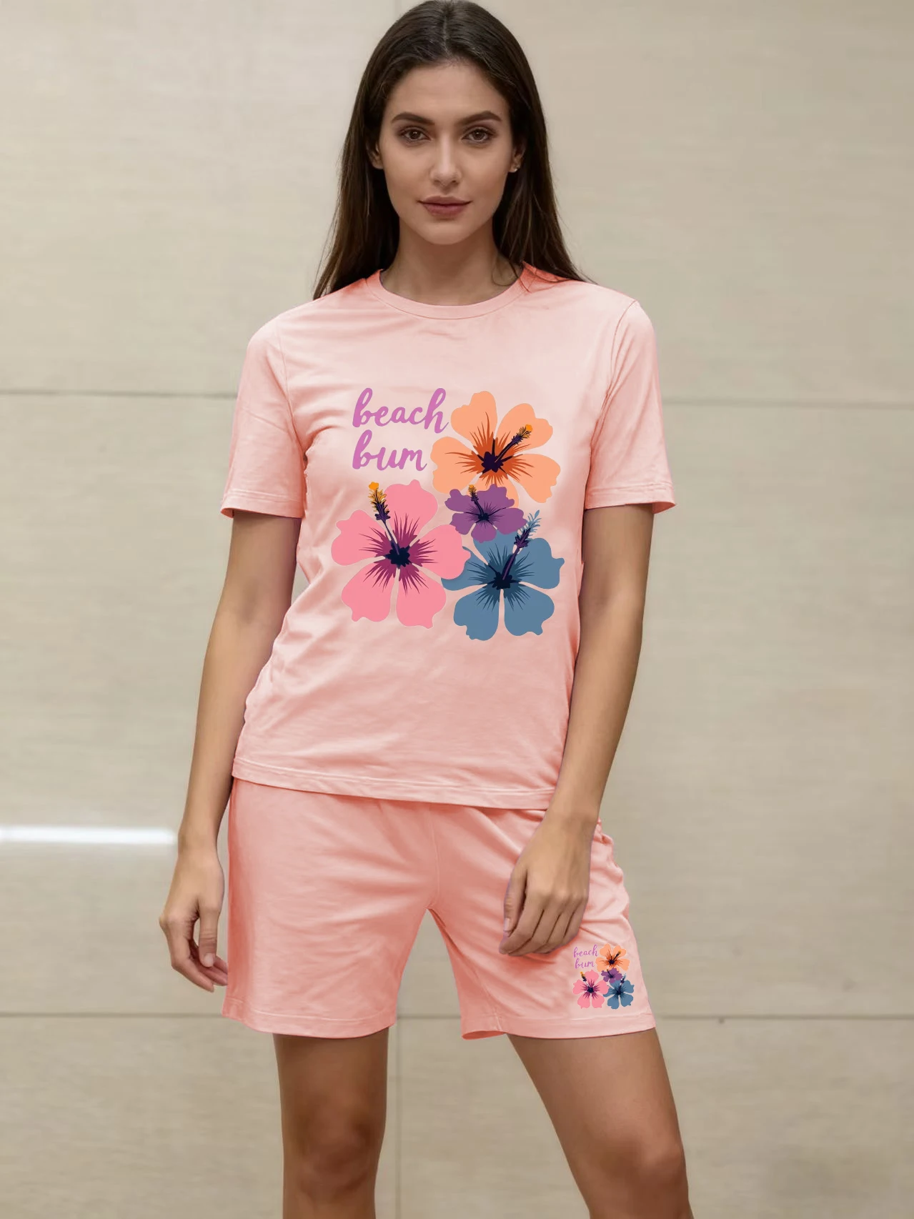 المرأة 2 قطعة بيجامة مجموعة الصيف تي شيرتات قصيرة الاكمام والسراويل الشاطئ بوم الأزهار طباعة لينة القطن المتسكعون ملابس خاصة S-XXL #1