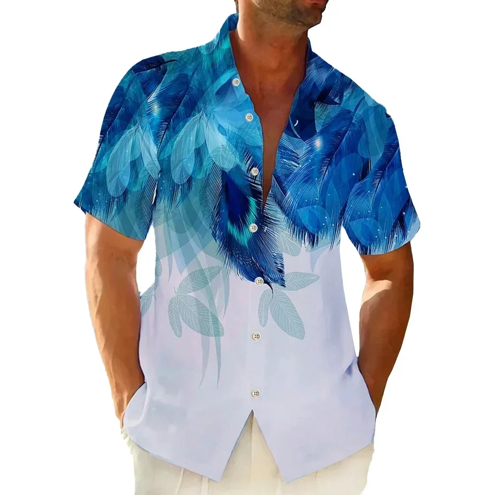 Men's Hawaiian Shirt Lapel Button Fashion Printing Short Sleeve Flower Shirt Retro Hong Kong Summer Holiday Beach Shirt