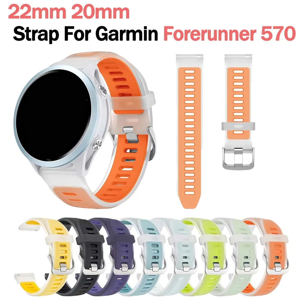 22 mm 20 mm transparentes zweifarbiges Silikonarmband für Garmin Forerunner 570 265 255 165 55/Vivoactive 6 5 4/Venu Sportband-Armband