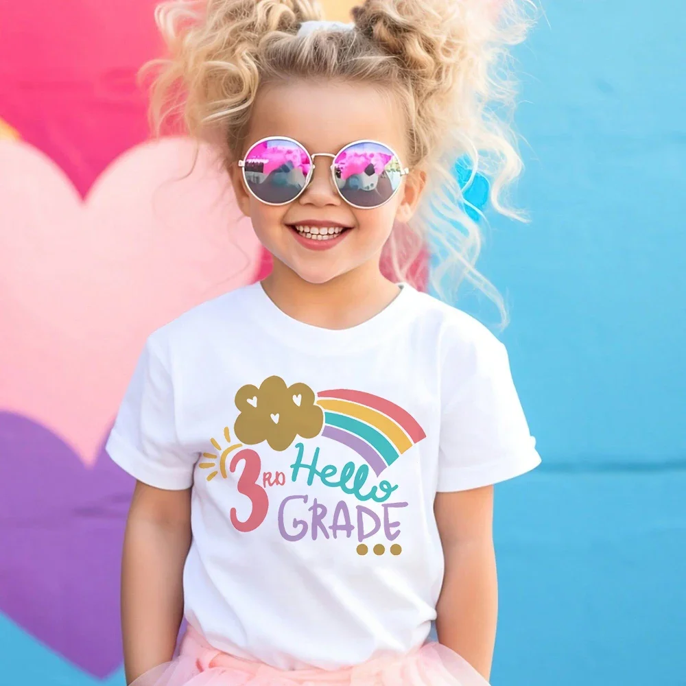 Hello 3rd Grade Print Shirt Child Back To School T-shirt Kindergarten 1-5 Grade Kids Tee Tops First Day of School Outfit Tshirt