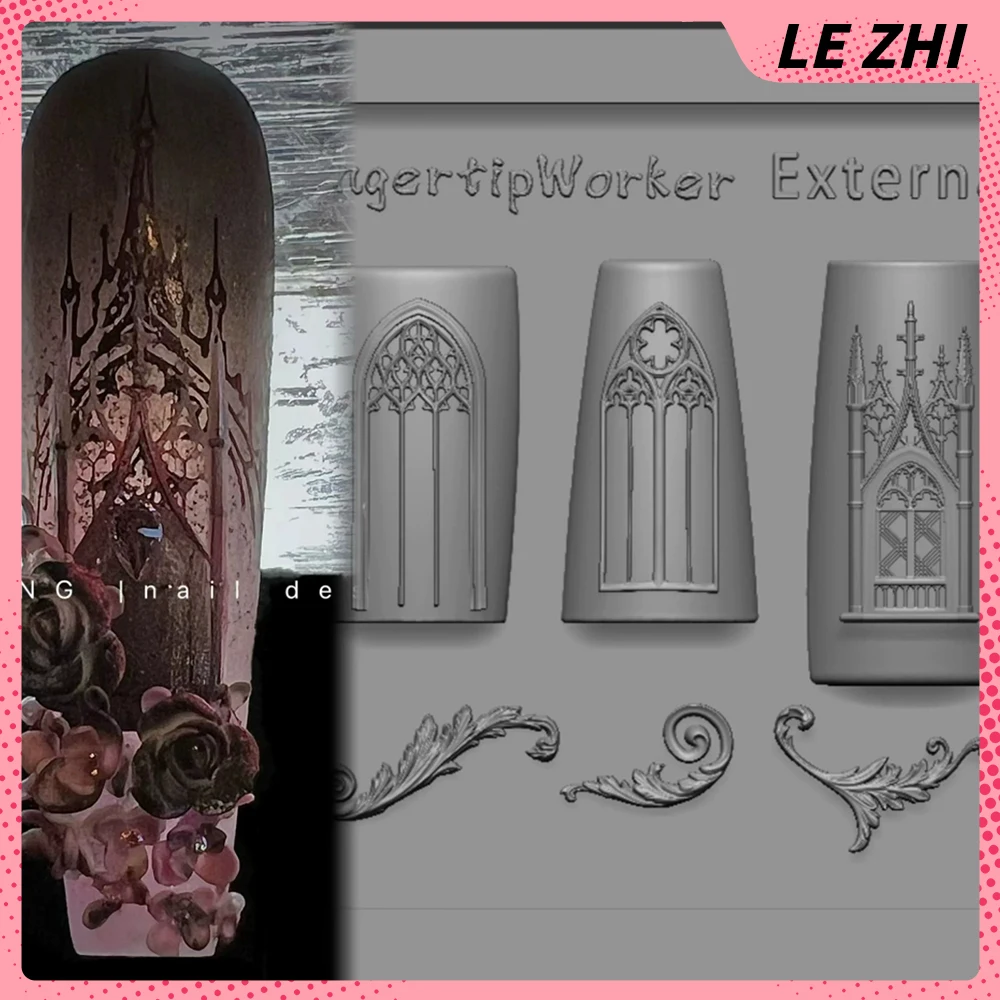 

1Pcs Exquisite Flower Window Nail Art Carving Mold Accessories Vintage European Style Window Silicone Nail Template Mold Gift