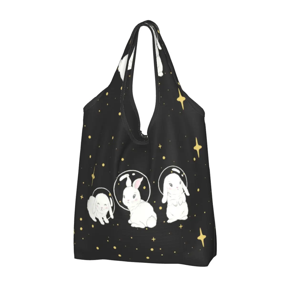 Fashion Print Cute Space Little Bunny Tote Shopping Bags borsa a tracolla portatile per coniglio Shopper