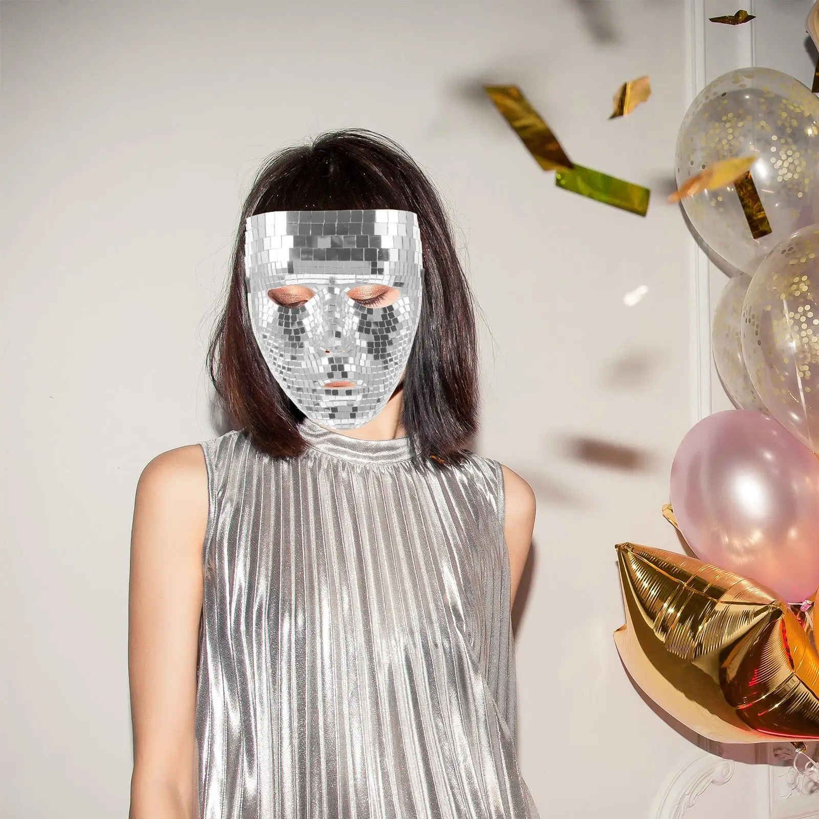 Disco Glitter Mask Silver Masquerade Face Cover Party Carnival Halloween Costume Accessories Reusable Stylish Design
