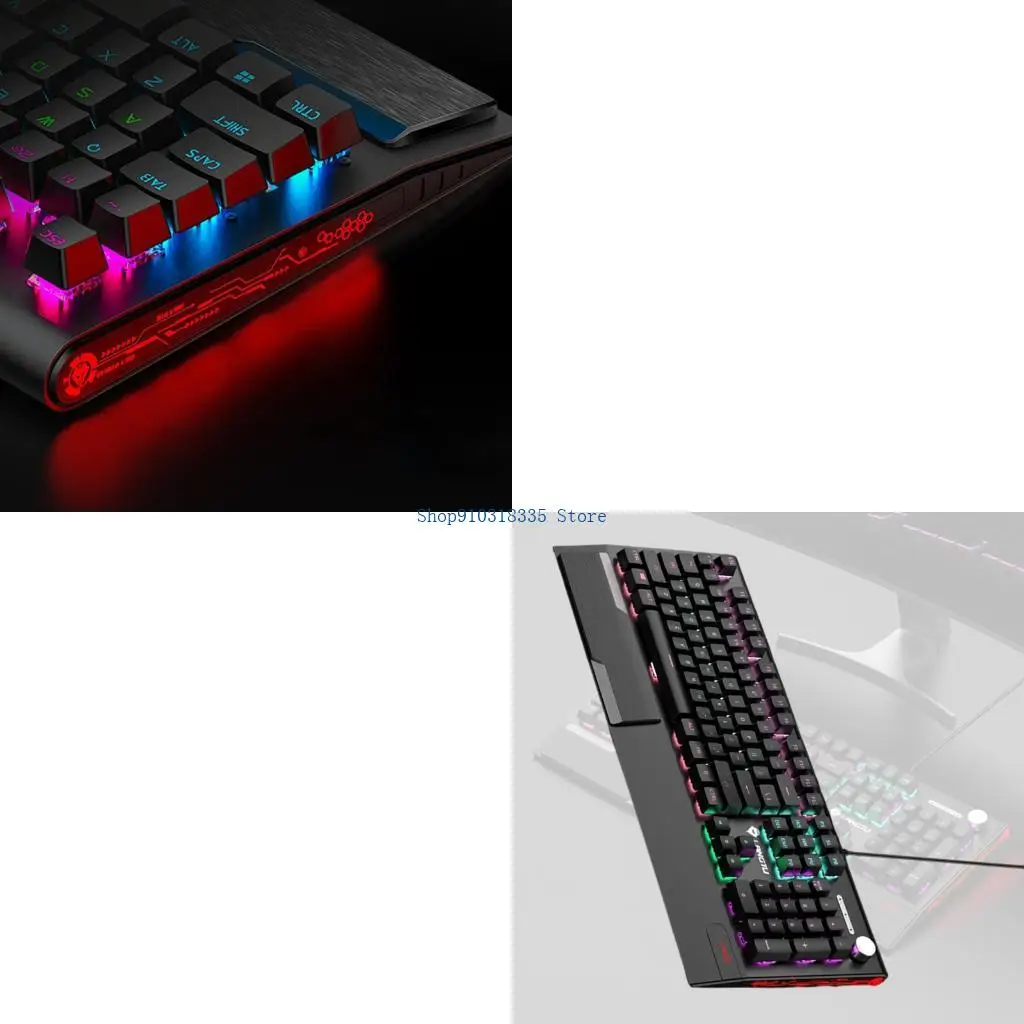 

Hot Swappable Switches 104Key Full Size Mechanical Keyboards USB Cord RGBs Customizable Lighting Integrated Palms Rest