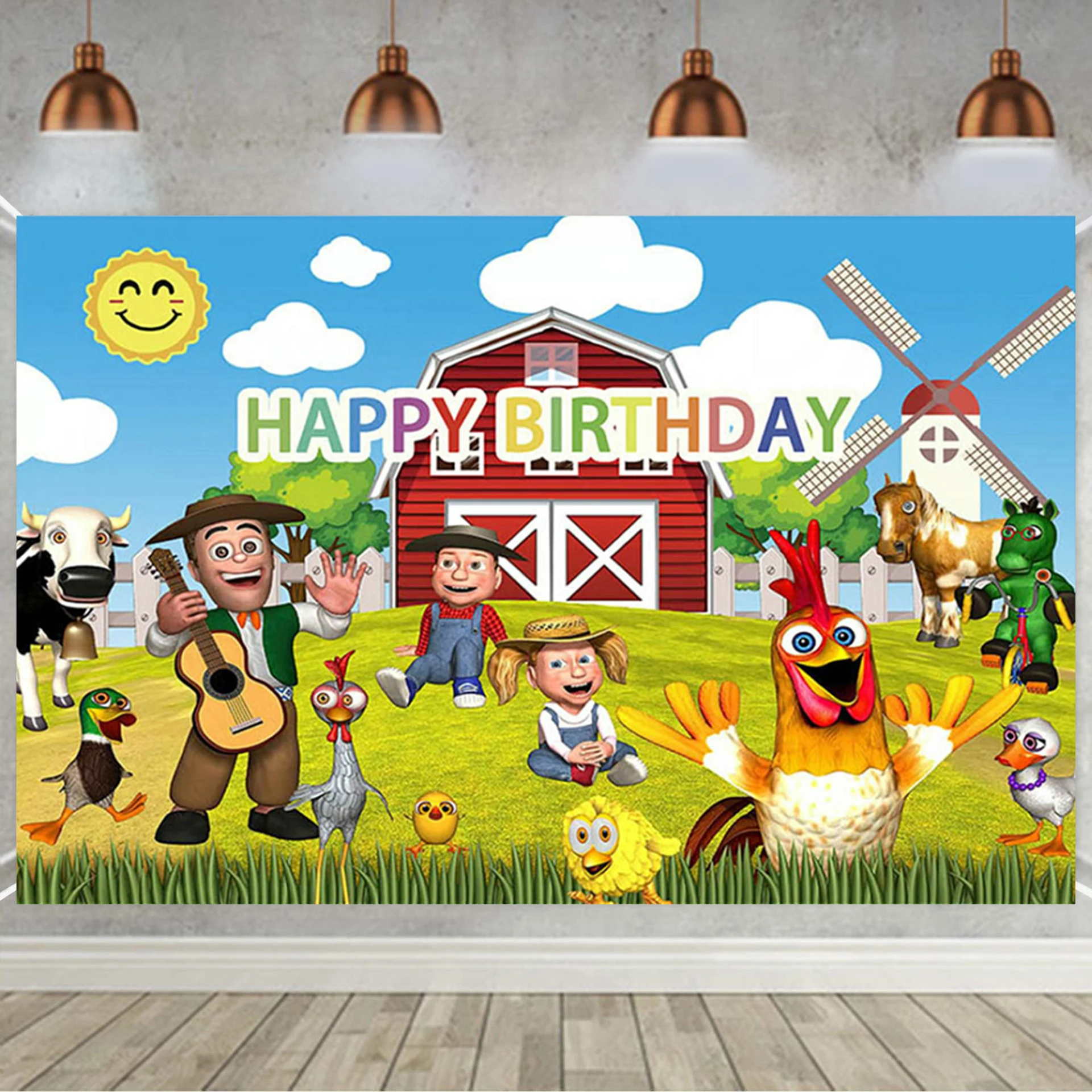 Cartoon La Granja De Zenon Thema Baby Dusche Neugeborenen Geburtstag Party Grün Gras Bauernhof Foto Hintergrund Dekoration Requisiten – Detail 18