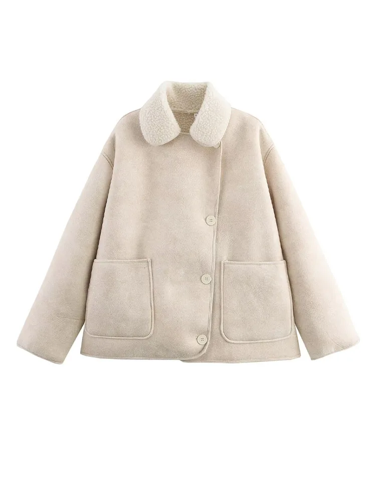 

2025 Fashion Woman Long-Sleeved Lapel Street Style Elegant Coat Women Asymmetric Single-Breasted Pocket Design Winter Jacket