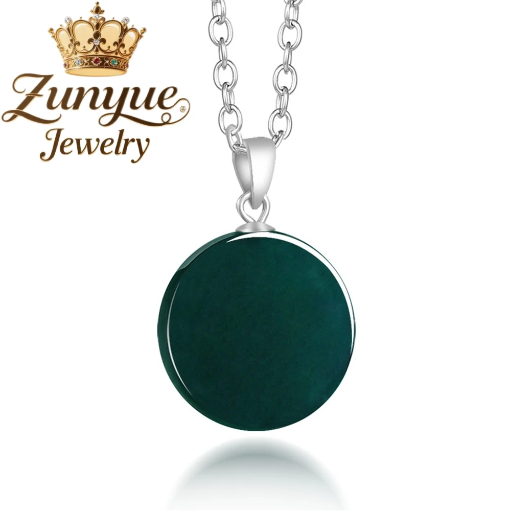 Natural Genuine A-Grade Ice-Blue Water-Green Jadeite Pendant Small Round Shape  Made S925 High-End Simple Popular Jewelry Gift