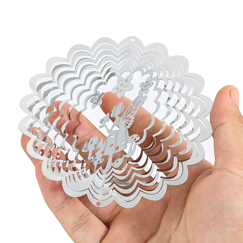 Fairy Rotating Wind Spinner 3D Mirror Reflection Visual Effect Wind Chimes Pendant Garden Yard Hanging Decoration Bird Deterrent