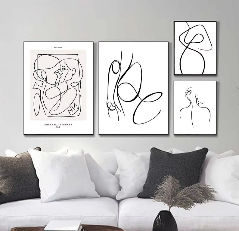 Abstract Line Canvas Black White Wall Art Minimalist Print Painting Nordic Poster Woman Body Picture Modern Living Room Decor