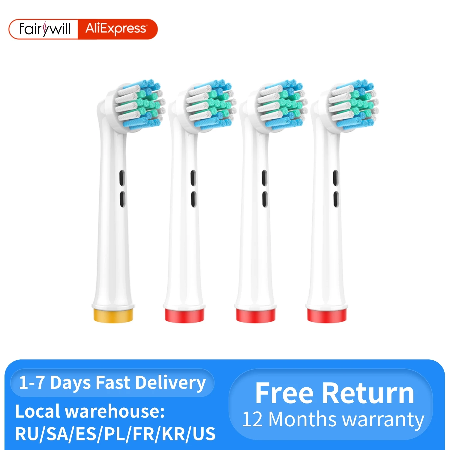 Fairywill Original Replacement Brush Heads Rotating Electric Toothbrush Genuine Teeth Whitening Soft Bristle Tooth Brush Heads