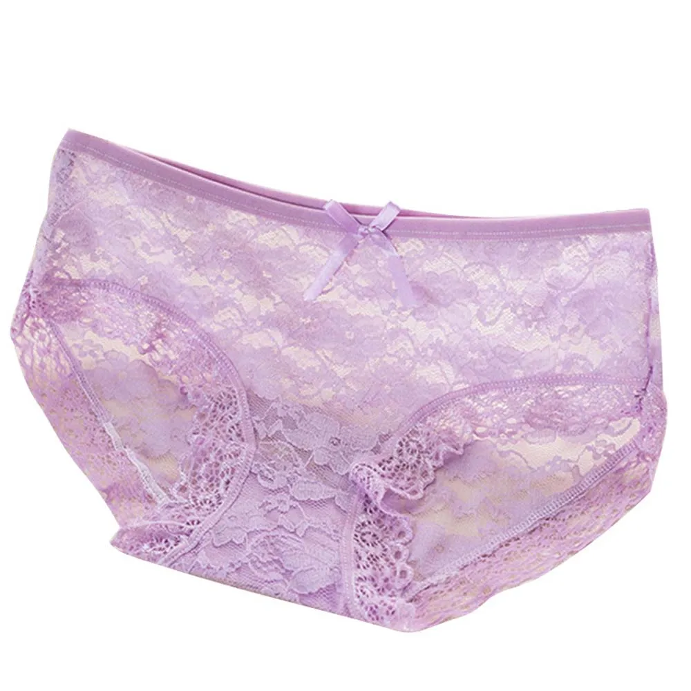 Breathable Seamless Cotton Crotch Underpants Middle-waist Lace Sexy Briefs Flower Panties Nylon Women Thong
