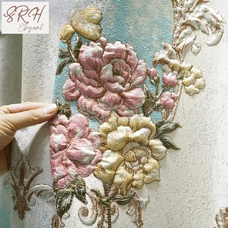

European Luxury 3D Peony Flower Curtains Relief Embroidered Bedroom Blackout Curtains For Living Room Balcony Windows Drapes