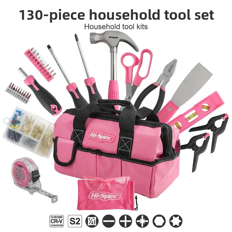 130-Piece Household Tool Set with Claw Hammer, Pliers and Screwdrivers, Portable Folding Storage Case for Home Repairs