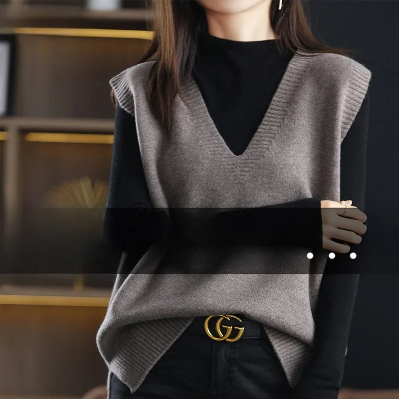 

Soft Knitted V-Ne Vest Spring Autumn New Women's Loose Outerwear Sweater Carriage oulder Korean Sle Comfortable Svel