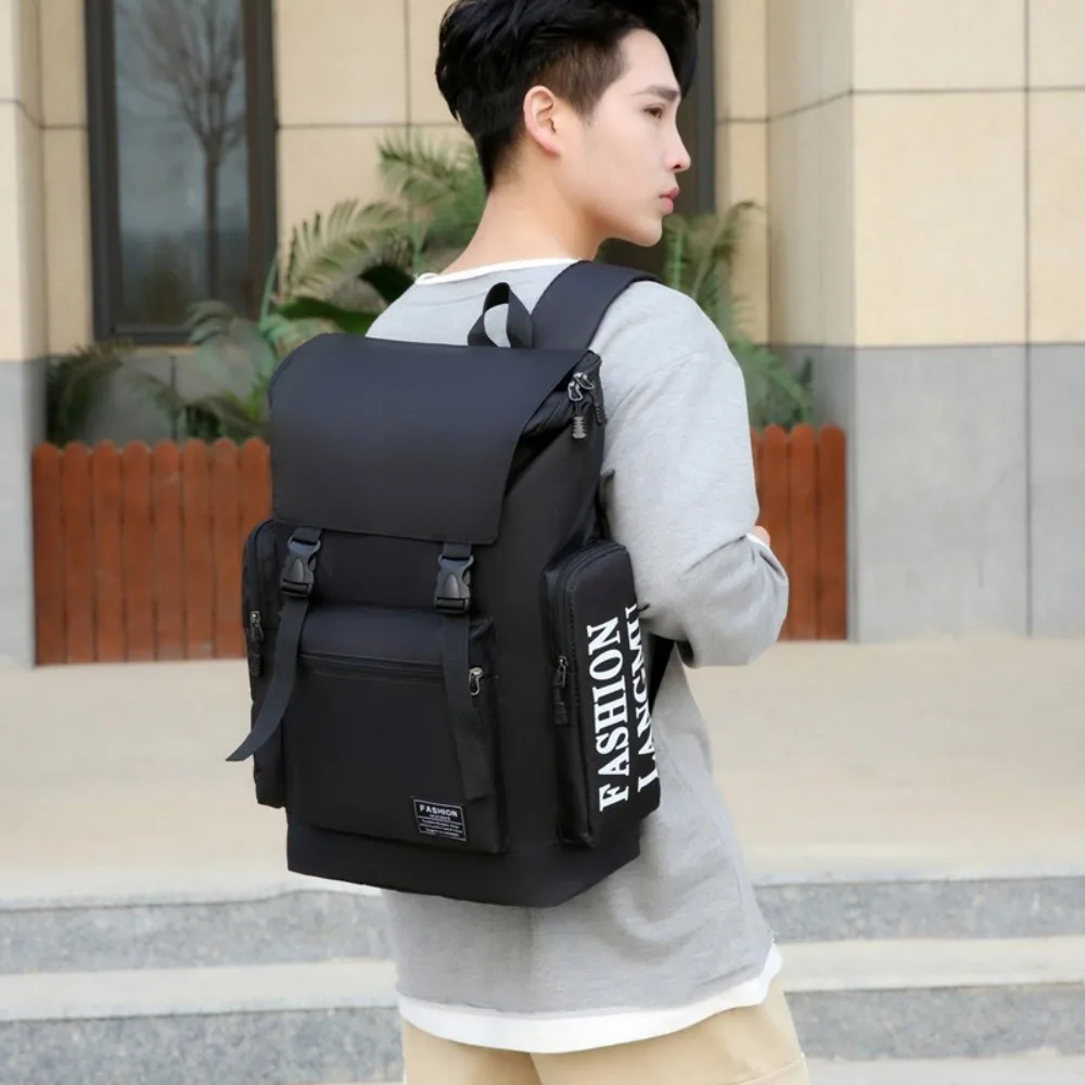 

Fashion Letter Men Backpack Multifunctional Laptop Bag Student Schoolbag Shoulders Bag Large Capacity Canvas Rucksack Outdoor