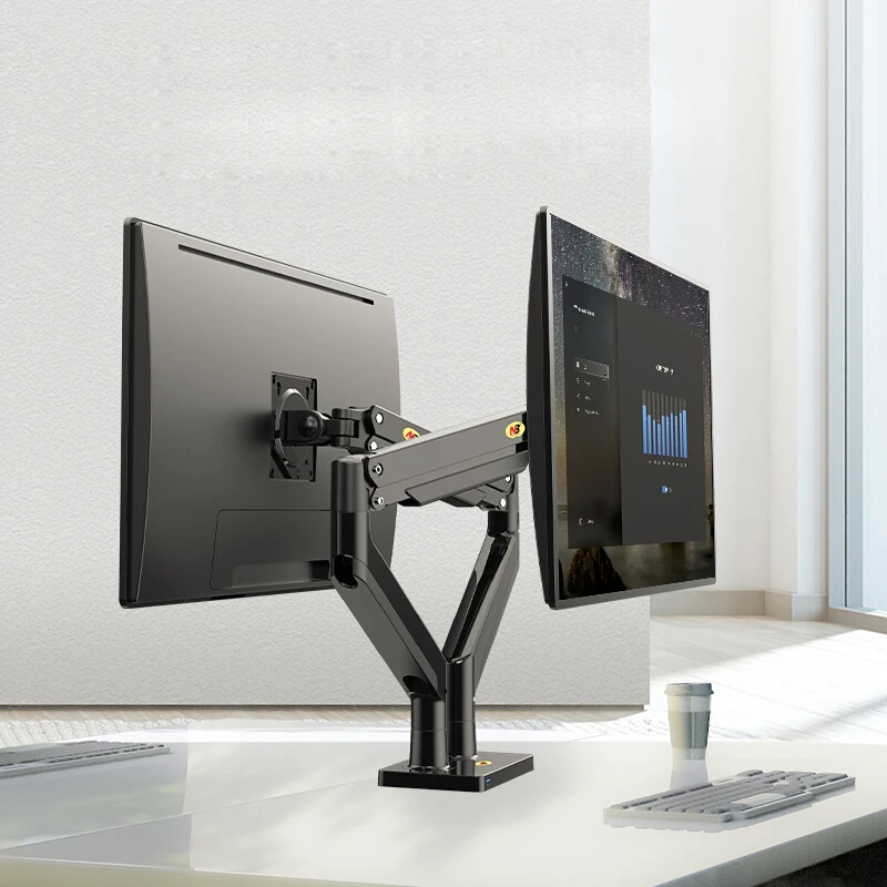 North Bayou Soporte de montaje para monitor de escritorio de computadora de doble brazo Soporte de montaje para monitor de escritorio dual Soporte de TV de movimiento completo