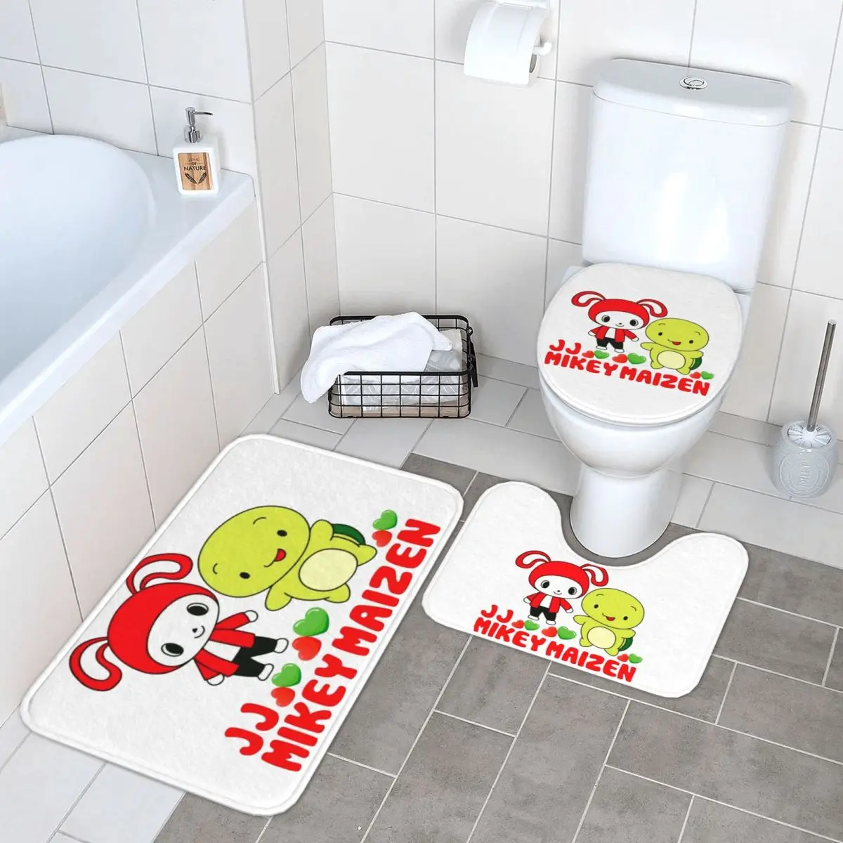 

Jj Mikey Maizen, 3-х предметный коврик для ванной, набор для ванной комнаты, крышка для унитаза, домашний декор, нескользящий ковер, напольный коврик