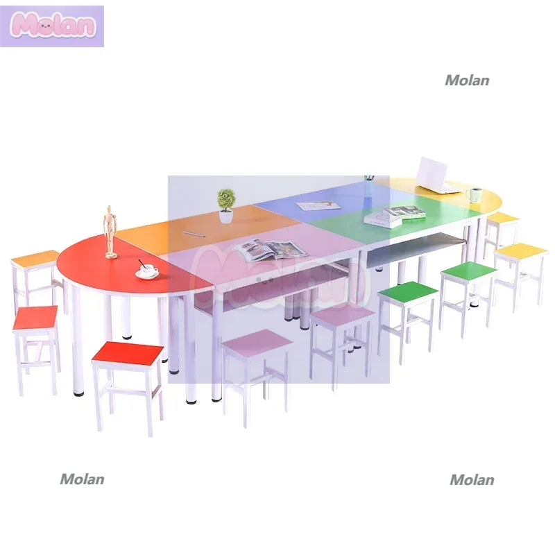 

Primary school students host cram school tables and chairs training table tutoring class color combination art painting table