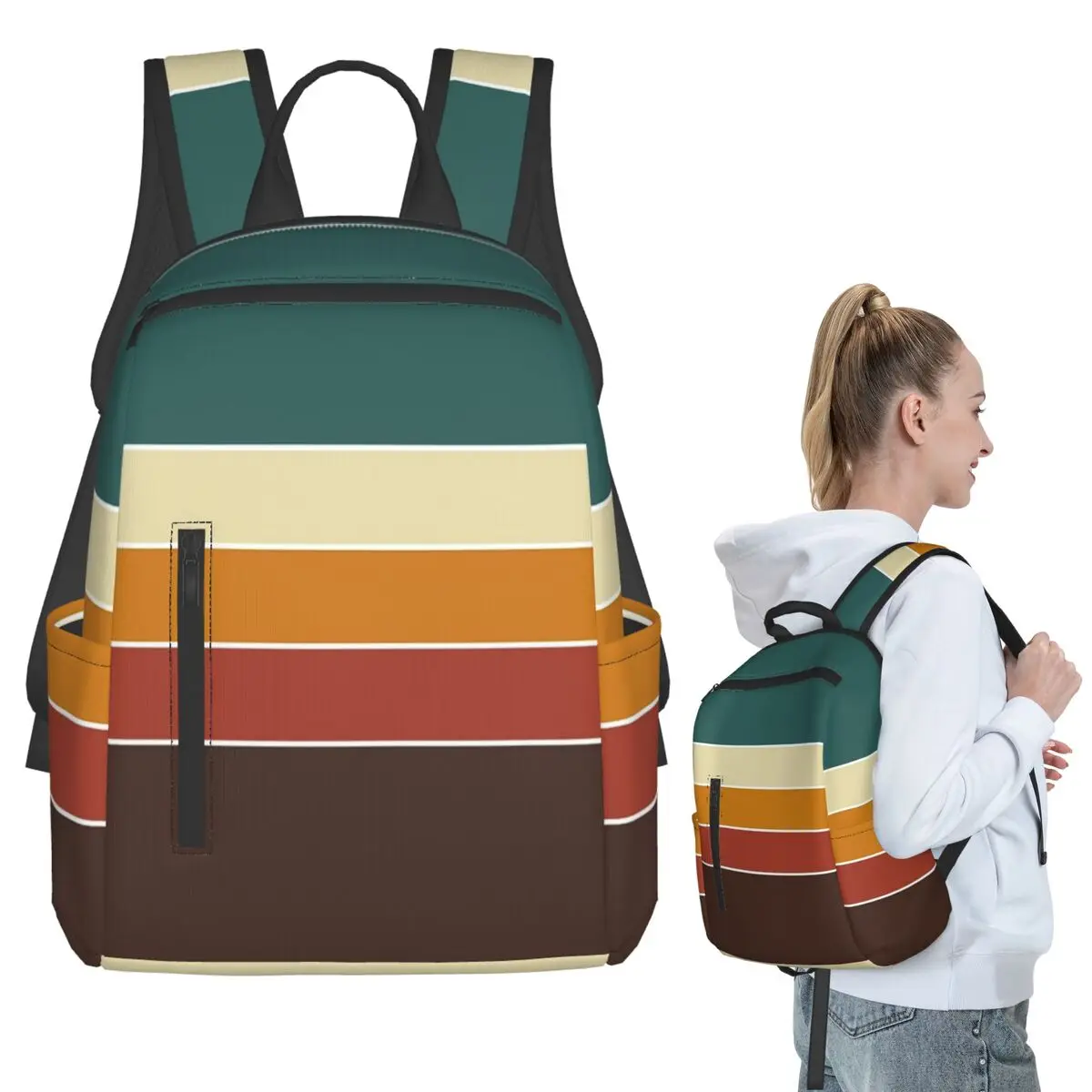 Iconic 70s Nordic Vintage Retro Stripes In Fall Colors Backpack BookBag Kids School Bag Laptop Shoulder Bags for Men Women
