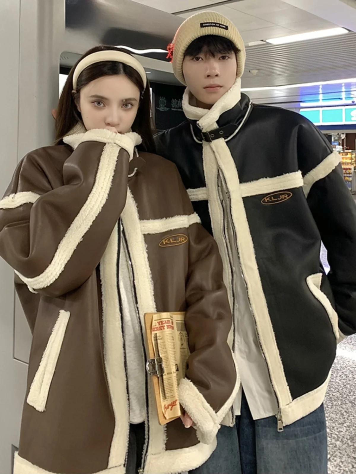 

Мужская утепленная зимняя мотоциклетная куртка из овечьей шерсти с хлопковым наполнителем, теплая повседневная куртка с длинными рукавами на молнии, декорированная