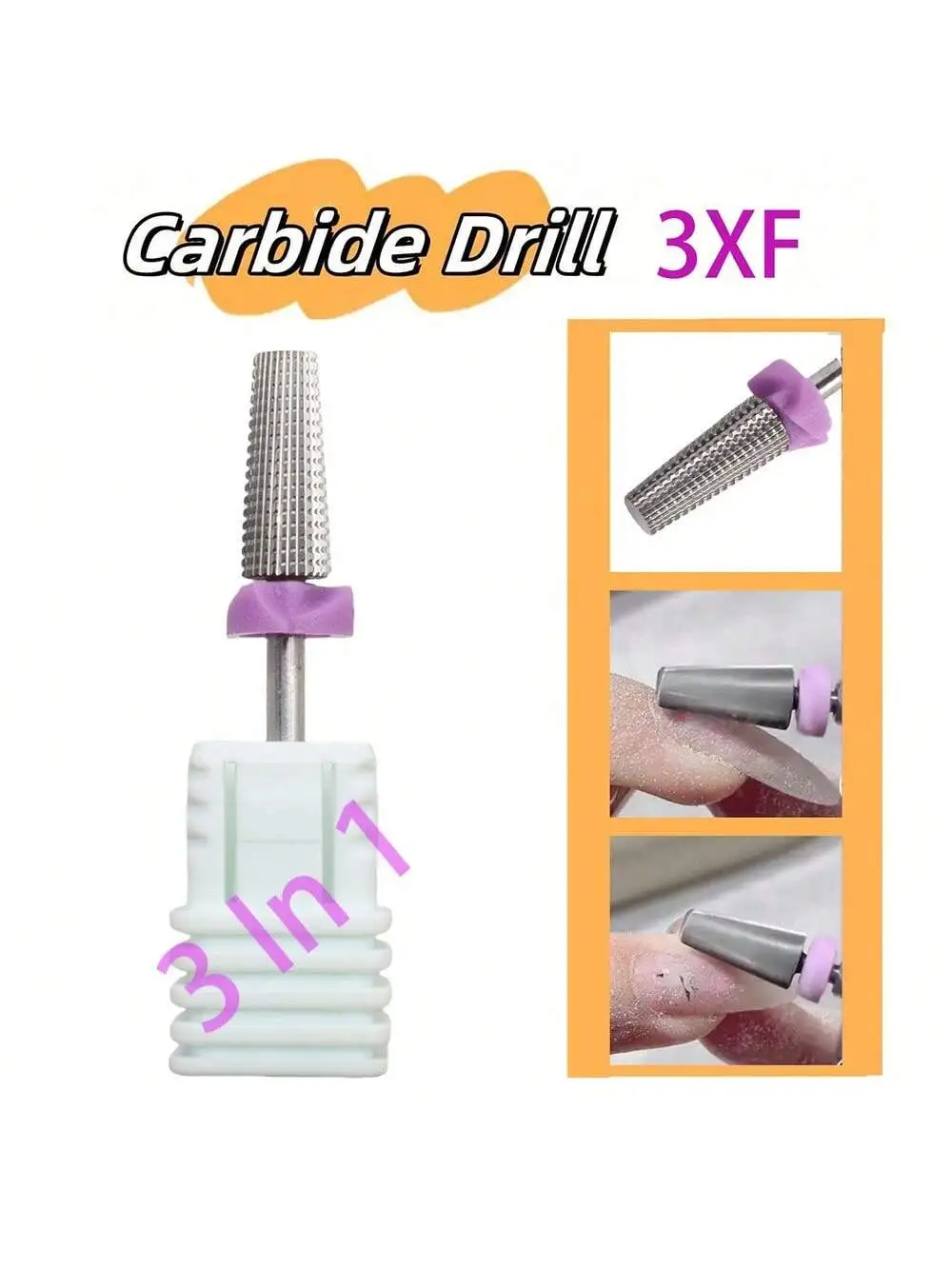 1 Stück 3XF Hartmetall-Nagelbohrer, Nagelschleifkopf aus Wolframstahl für elektrische Maniküre-Maschine, professioneller Acrylnagel