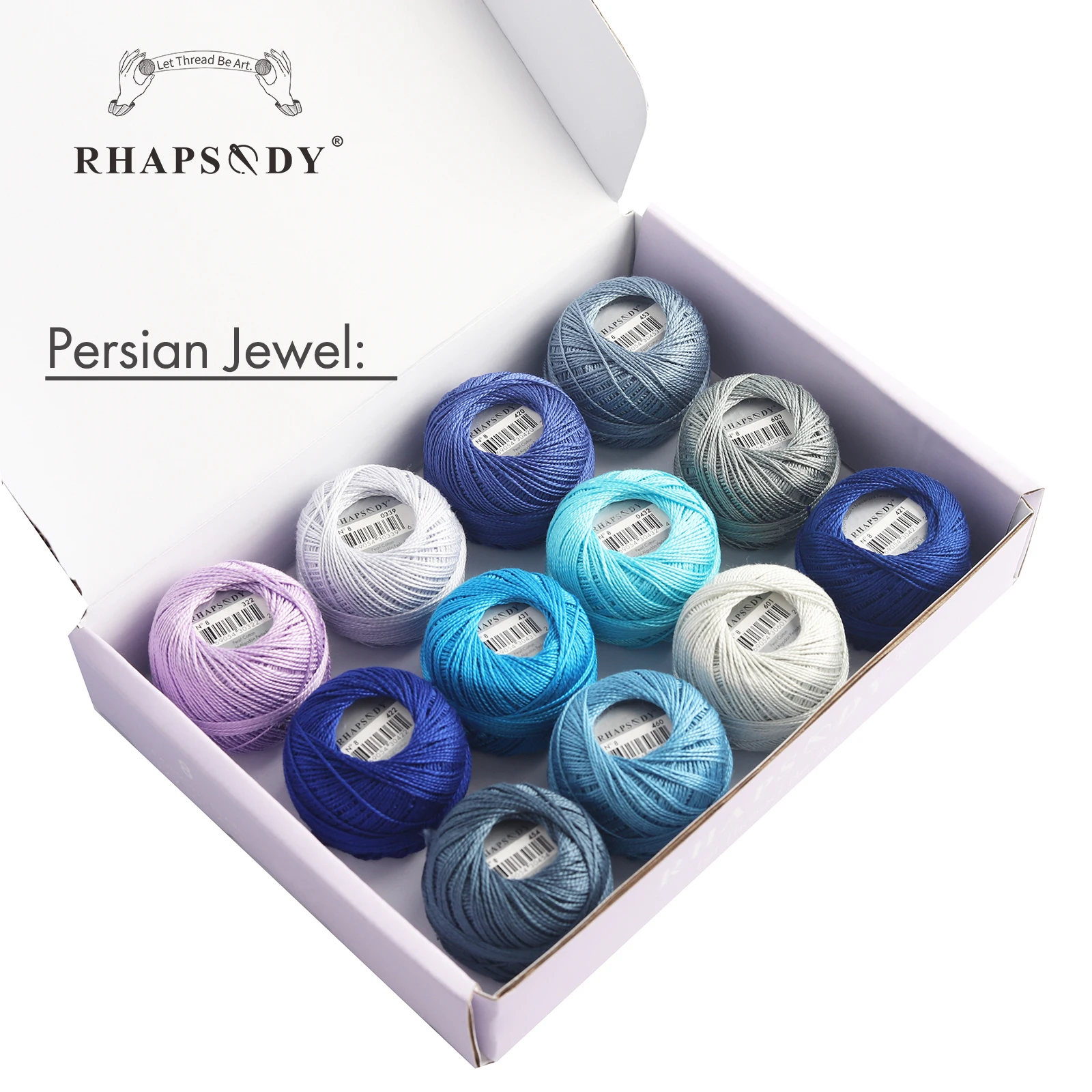 Rhapsody Größe 8, Häkelfaden, doppelt merzerisiert, lange Stapel, ägyptische Baumwolle, Perle, 12 verschiedene Farben, Set 43 Yards, 5 Gramm Kugel – Detail 40