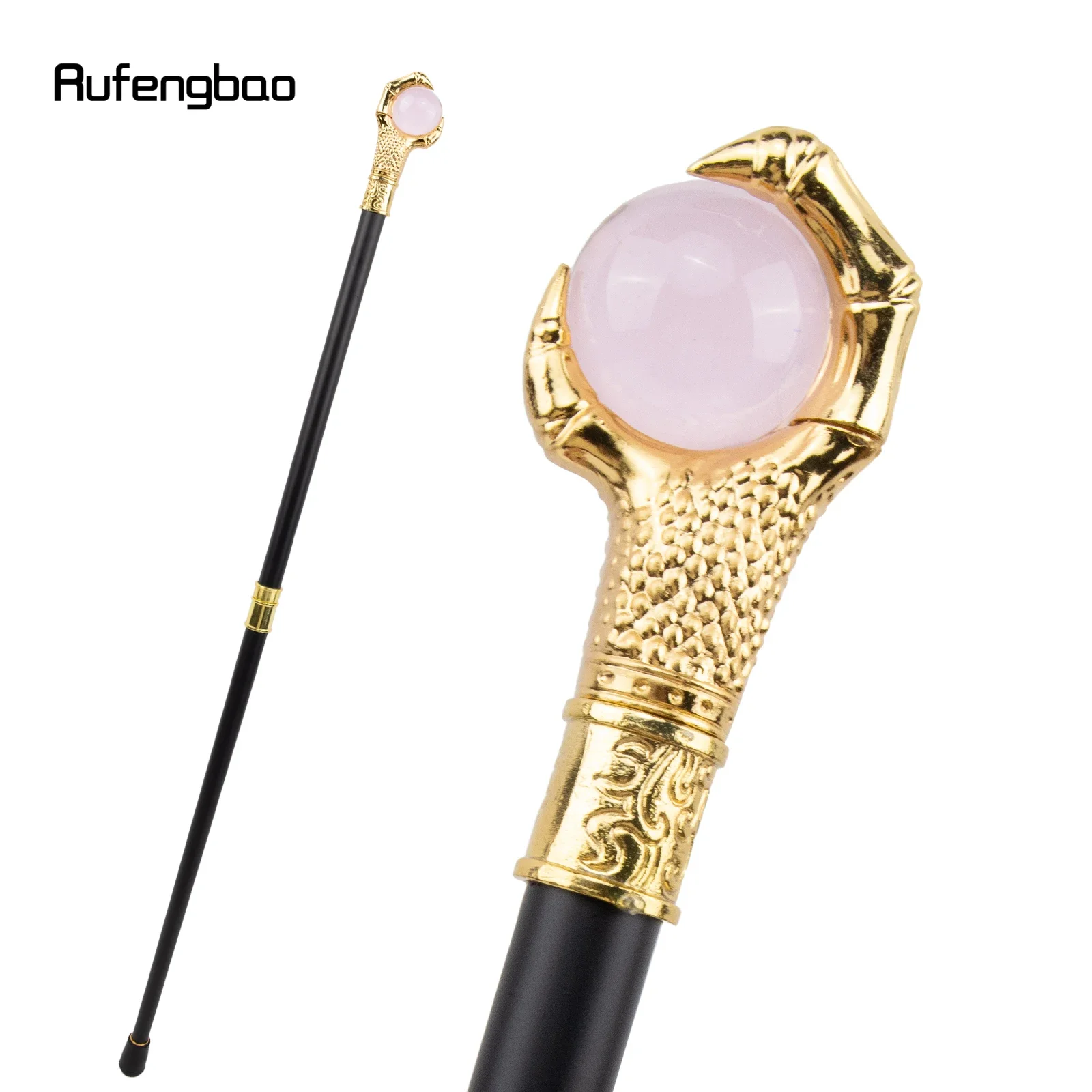 Dragon Claw Grasp Light Pink Glass Ball Golden Walking Cane Fashion Decorative Walking Stick Cosplay Cane Knob Crosier 93cm