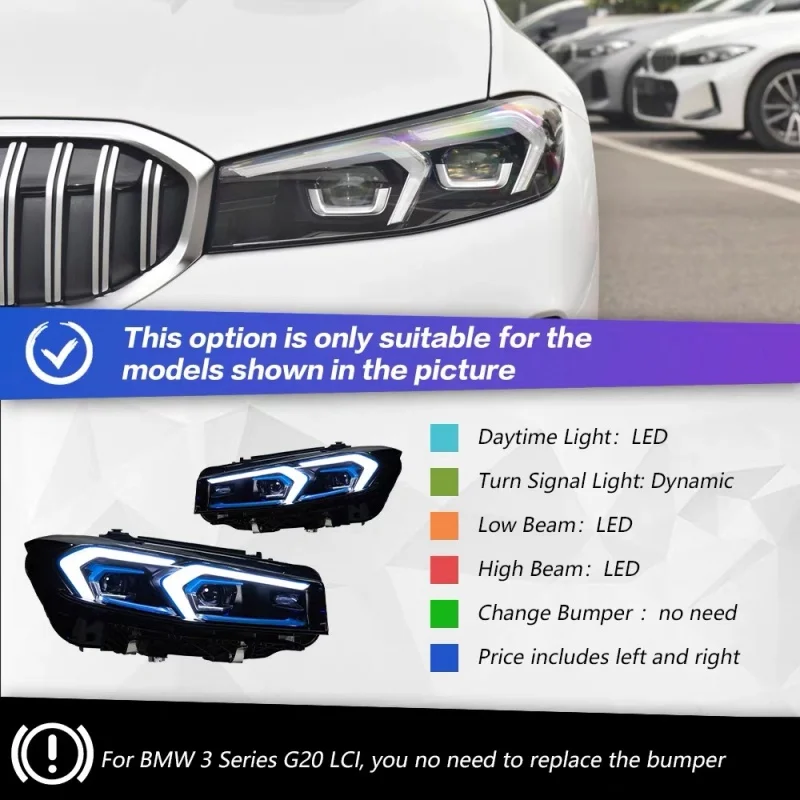 New and old headlights with golden angel eyes LED daytime running lights specifically designed for BMW 3 Series G28 headlight as