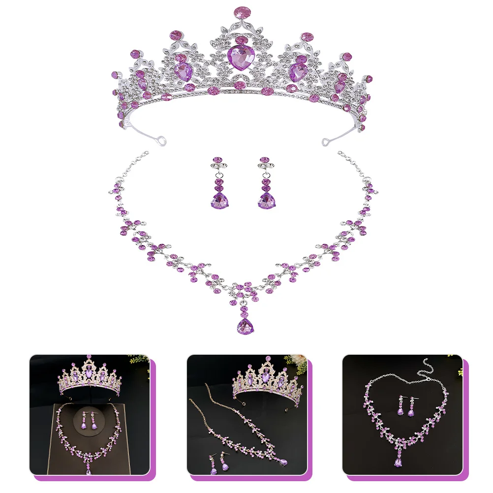 

1Set Bridal Jewelry Set Wedding Day Tiara Necklace Earrings Rhinestone Crystal Elegant Wear for Prom Birthday Banquet