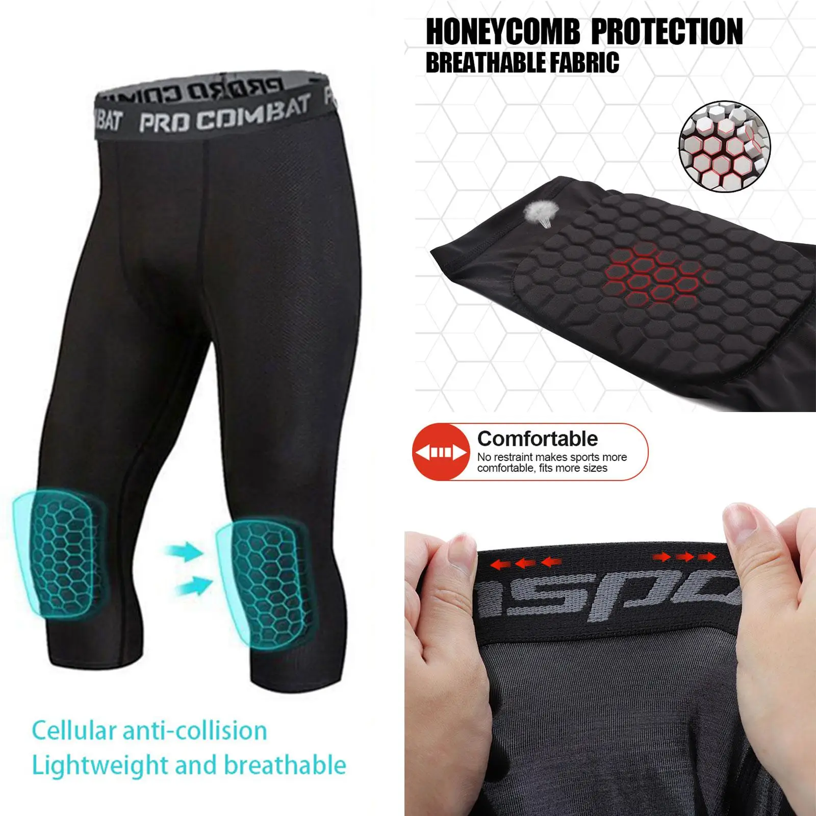 Pantalon de sport de protection du genou, genouillères hexagonales, leggings athlétiques, basket-ball, équipement de sport