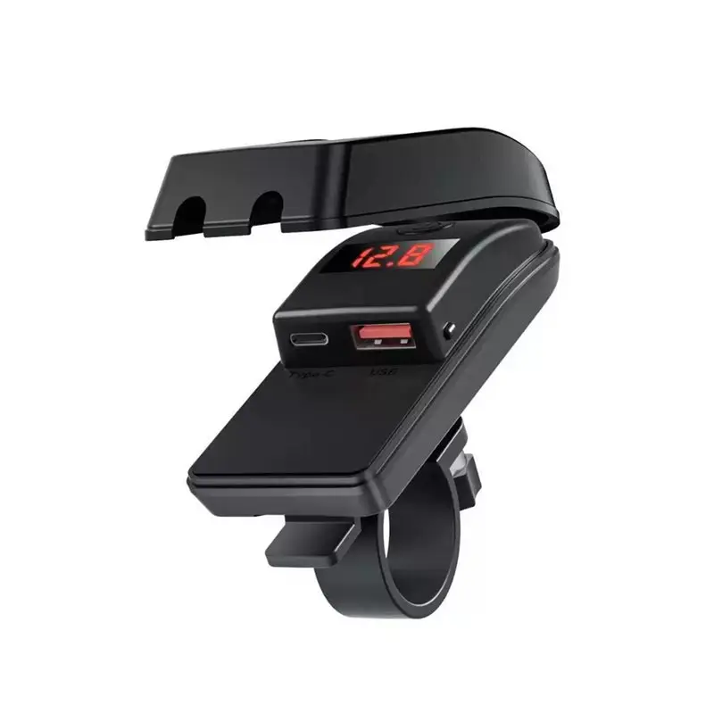 M49K-USB-C& QC 3.0 Powered 12V Motorcycle Fast Waterproof PD Outlet Socket With Switch Voltmeter Phone Charging Port