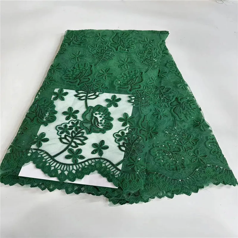 

GREEN Milk Silk African Lace Fabric 5Yards With Sequins High Quality 2024French Tulle Embroidery Mesh Material For Nigerian Robe