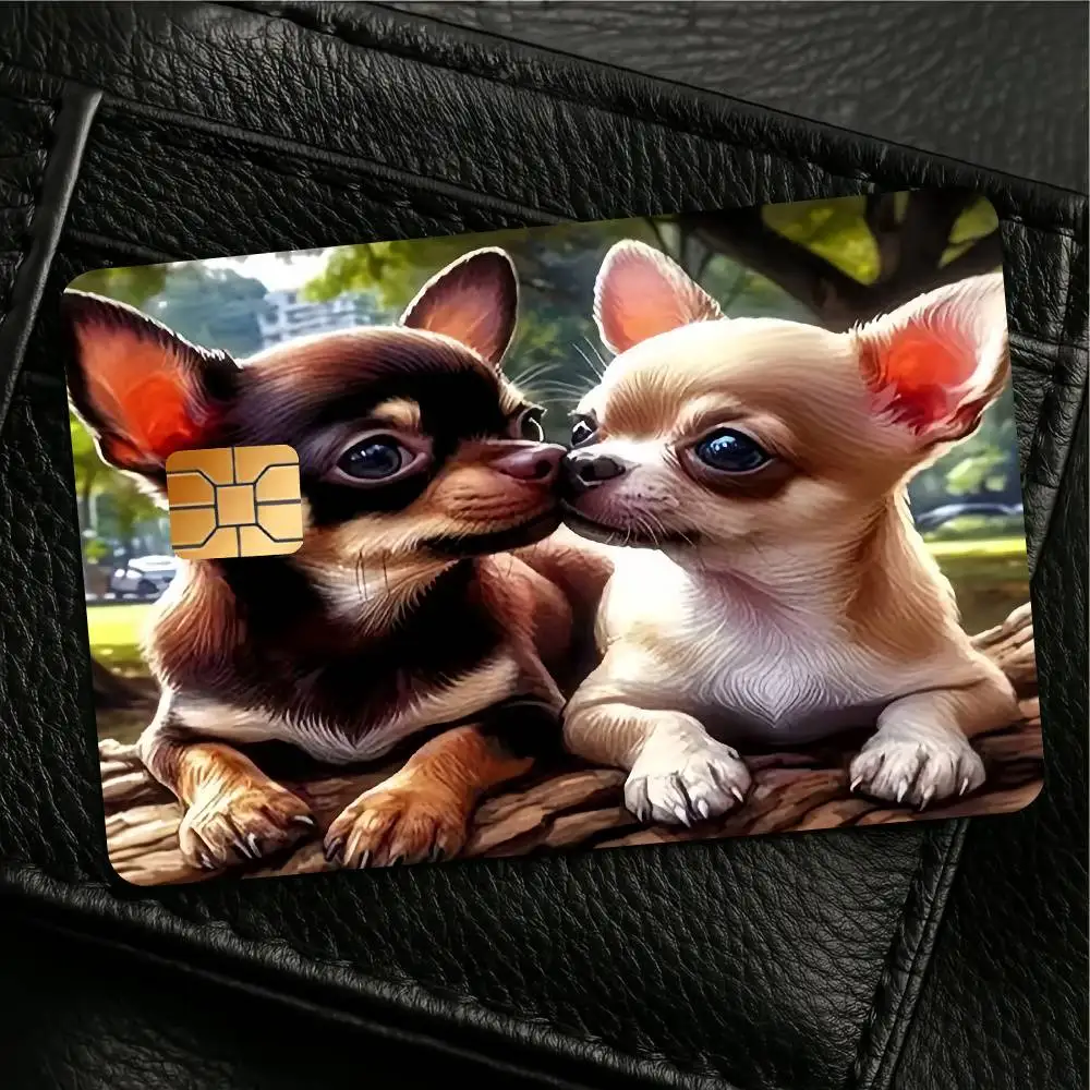 Chihuahua Kissing Pattern Credit Card Sticker PVC Privacy Decal For EBT Debit Transit Room Key Small Chip Cards Holiday Gift