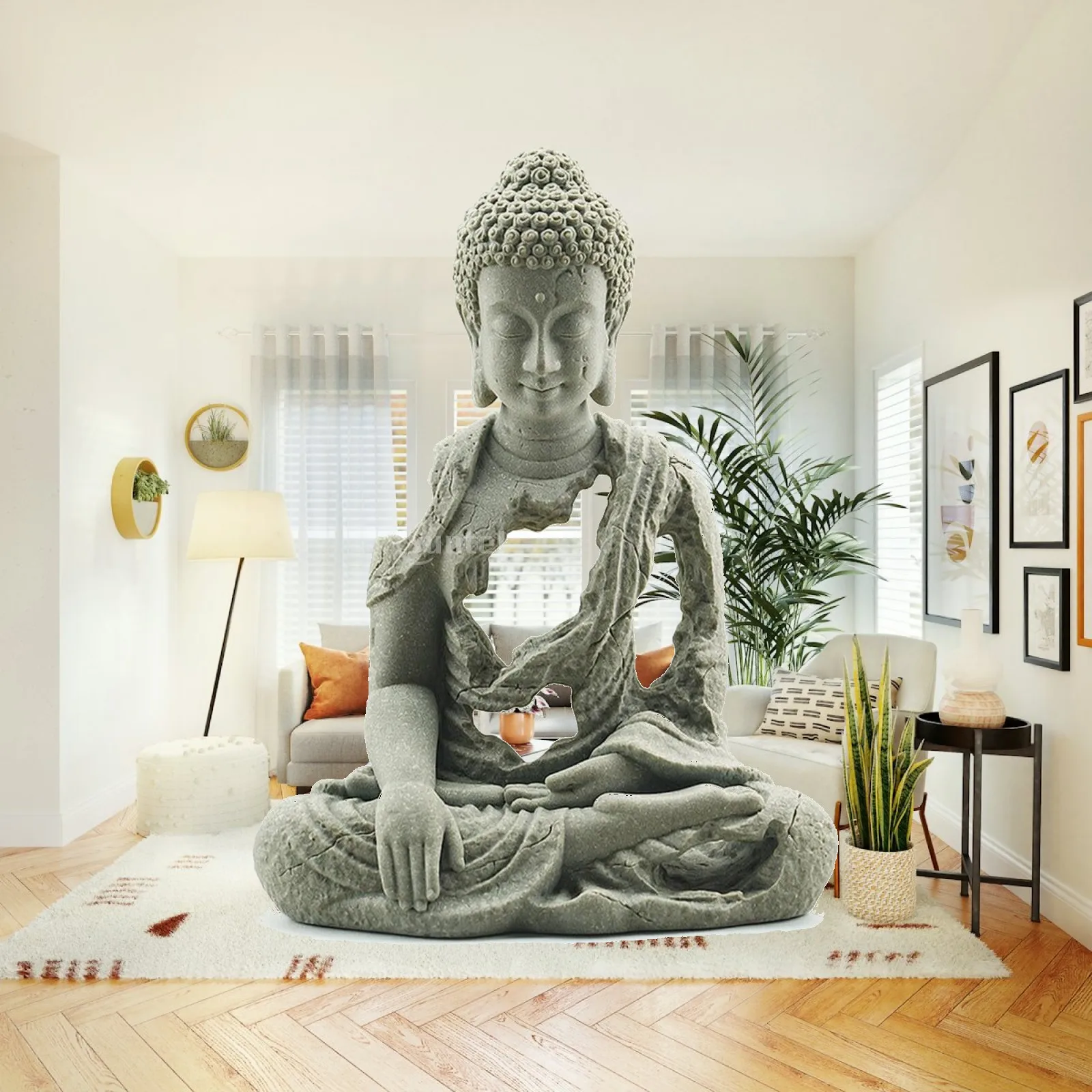 Sandstone Buddha Tabletop Aquarium Sculpture for Desk Decor Peaceful Meditation Statue Ornament