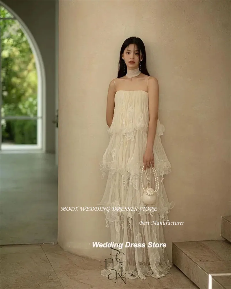 MODX مثير السباغيتي الأشرطة لينة تول الطبقات كوريا فساتين الزفاف صورة تبادل لاطلاق النار المتدرج الجنية زي العرائس حزب مساء اللباس