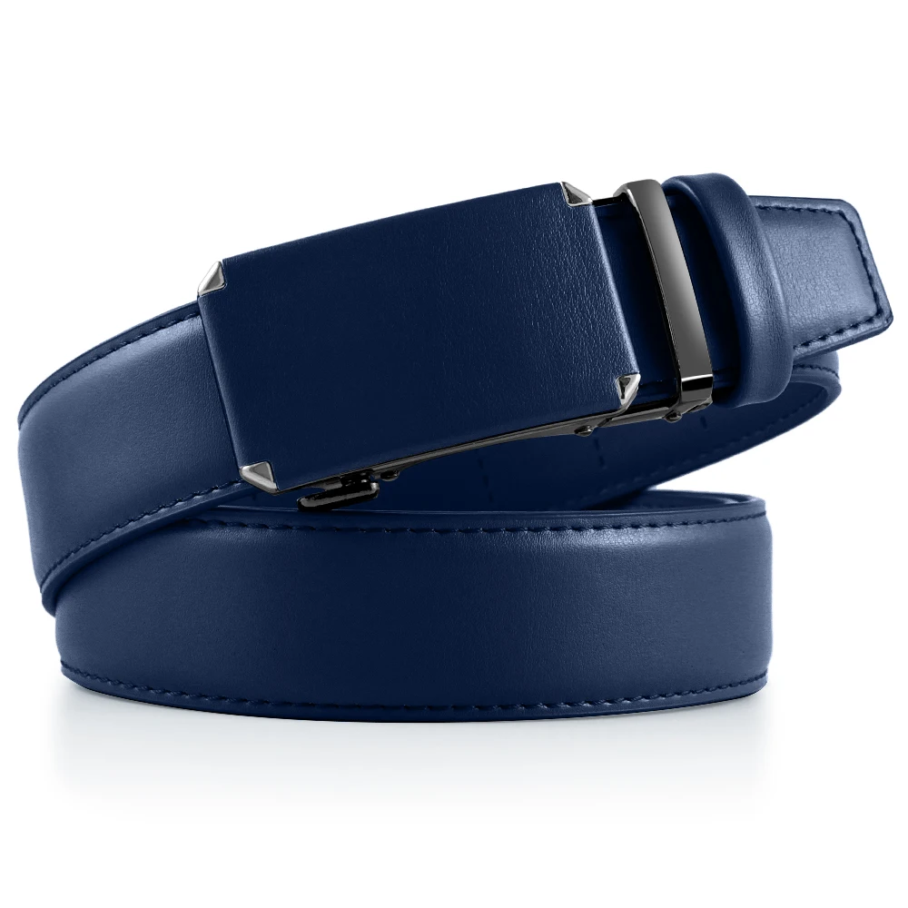 Men Belt Genuine Leather Belt for Men Automatic Belts Adjustable Waistband Business Belts, Men's Leather Belts Fashion Automatic Buckle Cowskin Male Belts Luxury Designer Blue 3.5cm