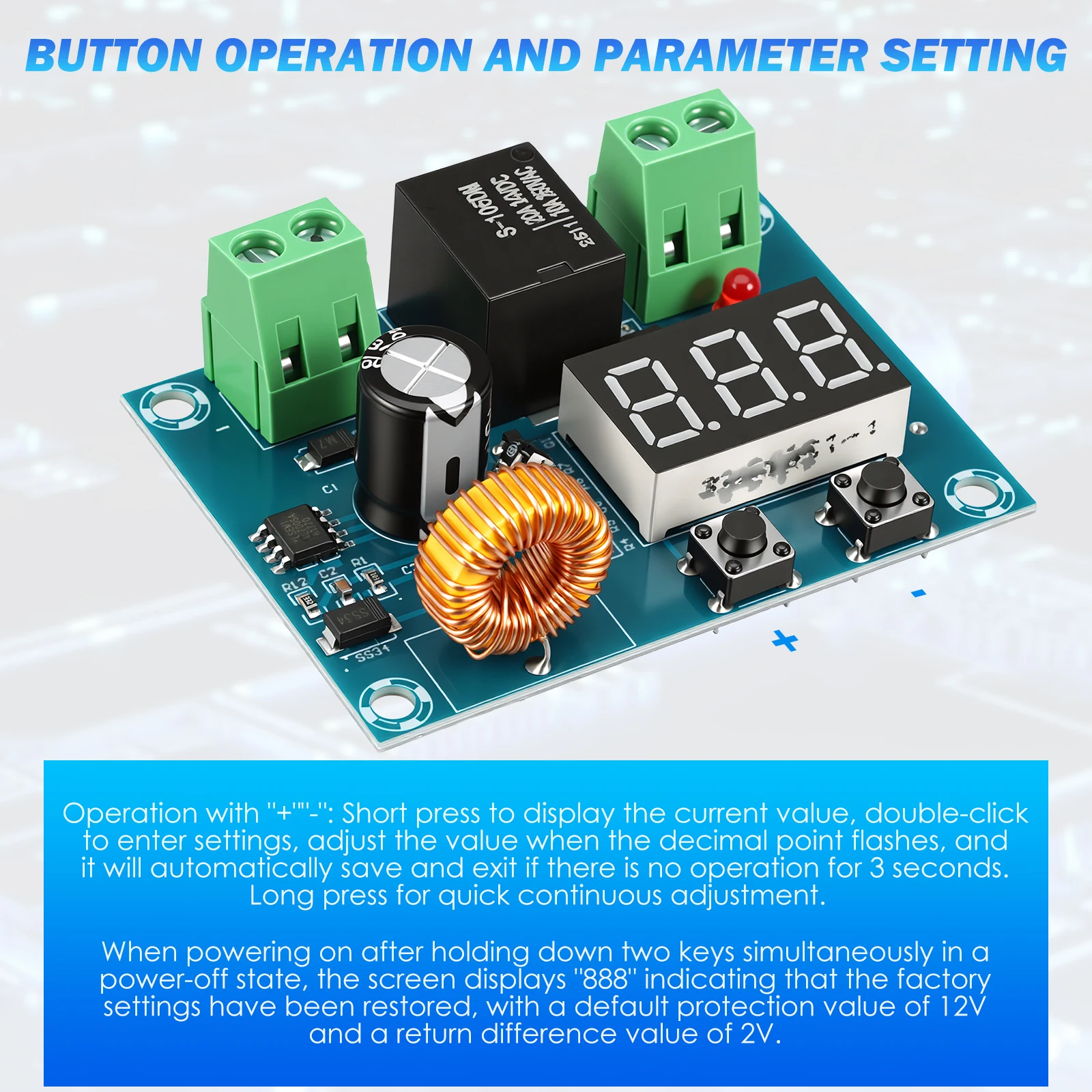 XH-M609 Low Voltage Disconnect Switch Cut Off 12V 24V 36V Digital LED Display Over-Discharge Protect for 12-36V Lithium Battery