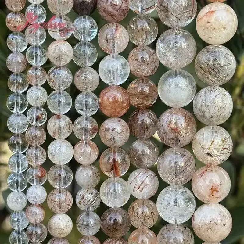 

6mm 8mm 10mm 12mm Smooth Black Gold Super Seven Quartz Crystal Natural Stone Beads 15 inch for DIY Bracelet Jewelry Making