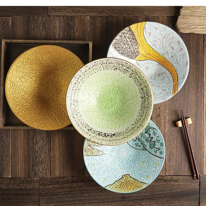 

Japanese Hand-painted Gilded Ceramic Bowl, Household Kitchen Utensils, Pasta Plate, Tableware, Fruit Salad Bowl