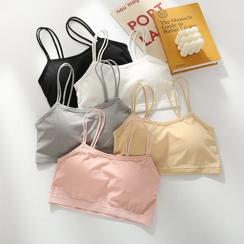 Summer Ice Silk Underwear for Female Middle School Students, Developmental Stage, High School Students, Thin Strap, Chest Show,