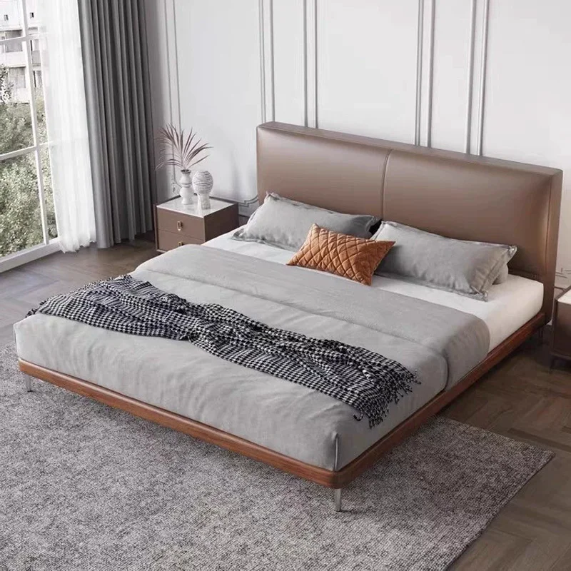 

#Factory Wholesale Simple Genuine Leather Wedding Bed Italian Minimalist Floating Bed for Small and Large Apartments Double Bed